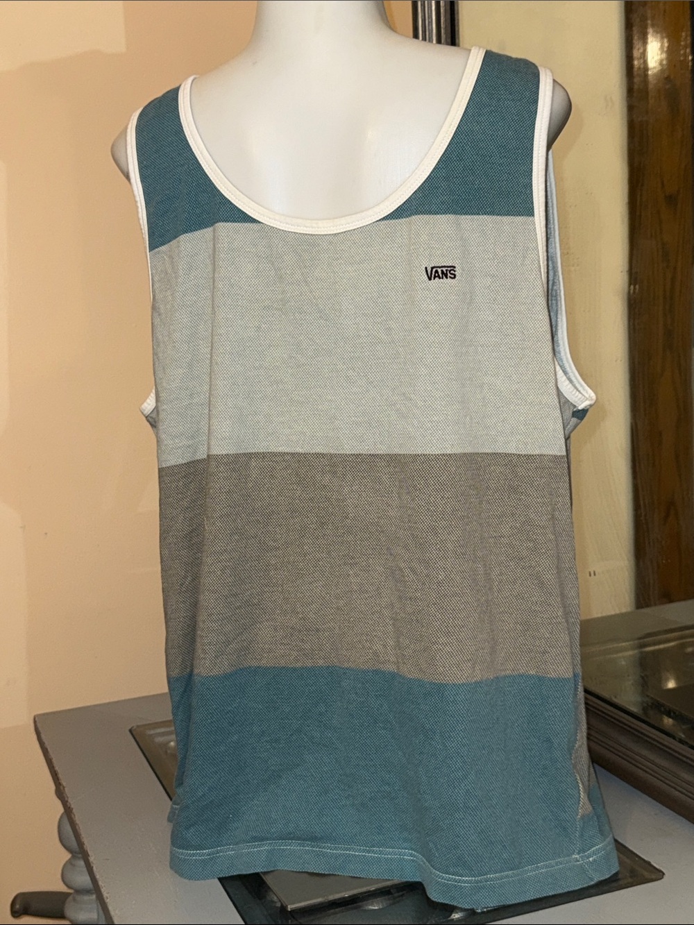 Vans Men’s Blue, Gray & White Horizontal Stripe Tank